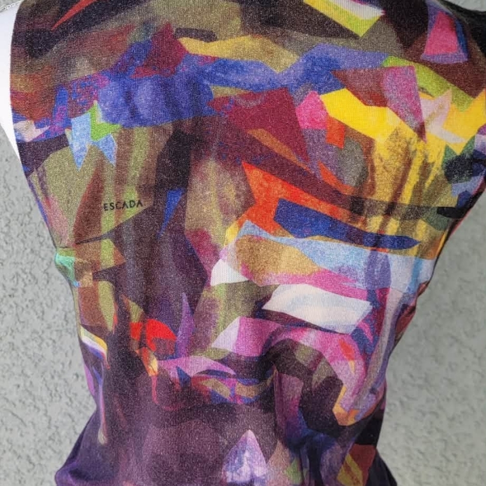 Escada Colorful Abstract Tank Top Cashmere/Silk/ Virgin Wool Blend - Picture 9 of 13
